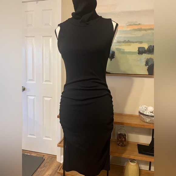 Michael Stars Macy Black Sleeveless Turtleneck Bodycon Stretch Dress Medium - Picture 4 of 15